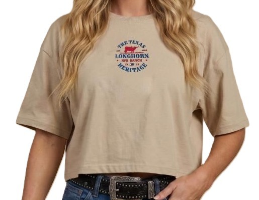 Camiseta Cropped Fem NFR Longhorn Heritage Bege CRP007 — foto 1