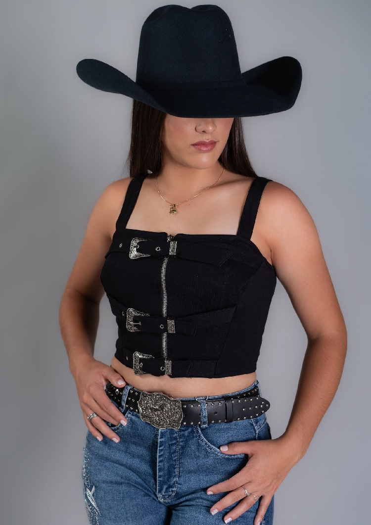 Cropped Zoe Horse Fivela Preto Zhw1601 — foto 1