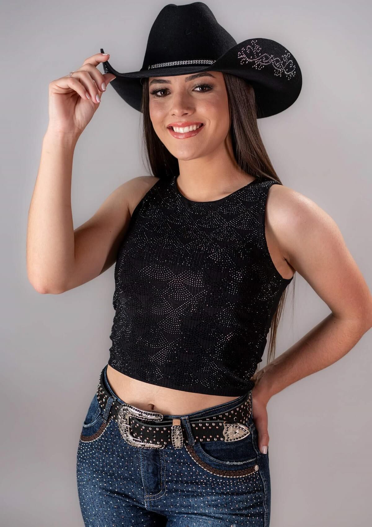 Cropped Zoe Horse Regata Preto Strass Zhw3015 — foto 1