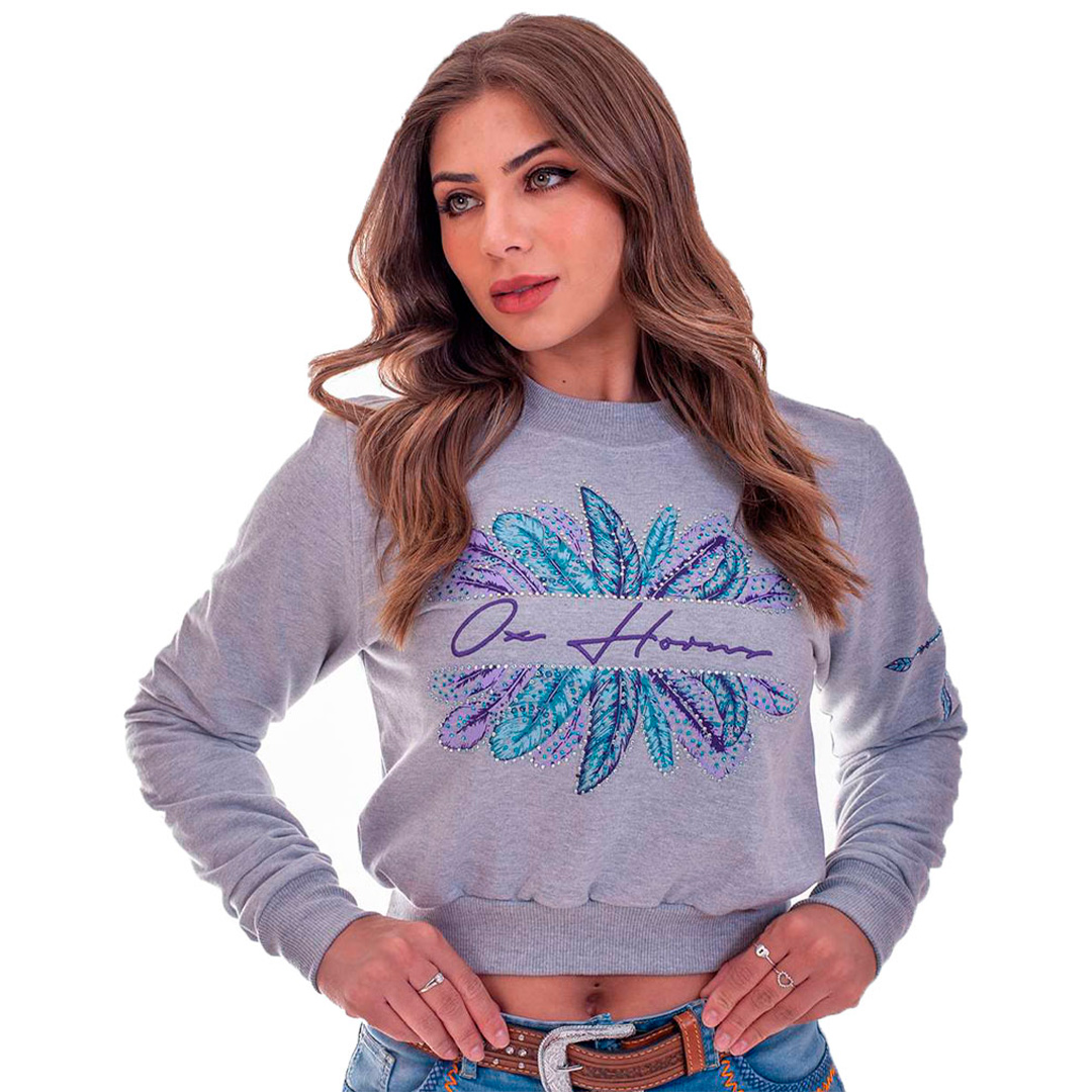 Moletom Ox Horns Feminino Cropped Cinza Mescla 4161 — foto 1